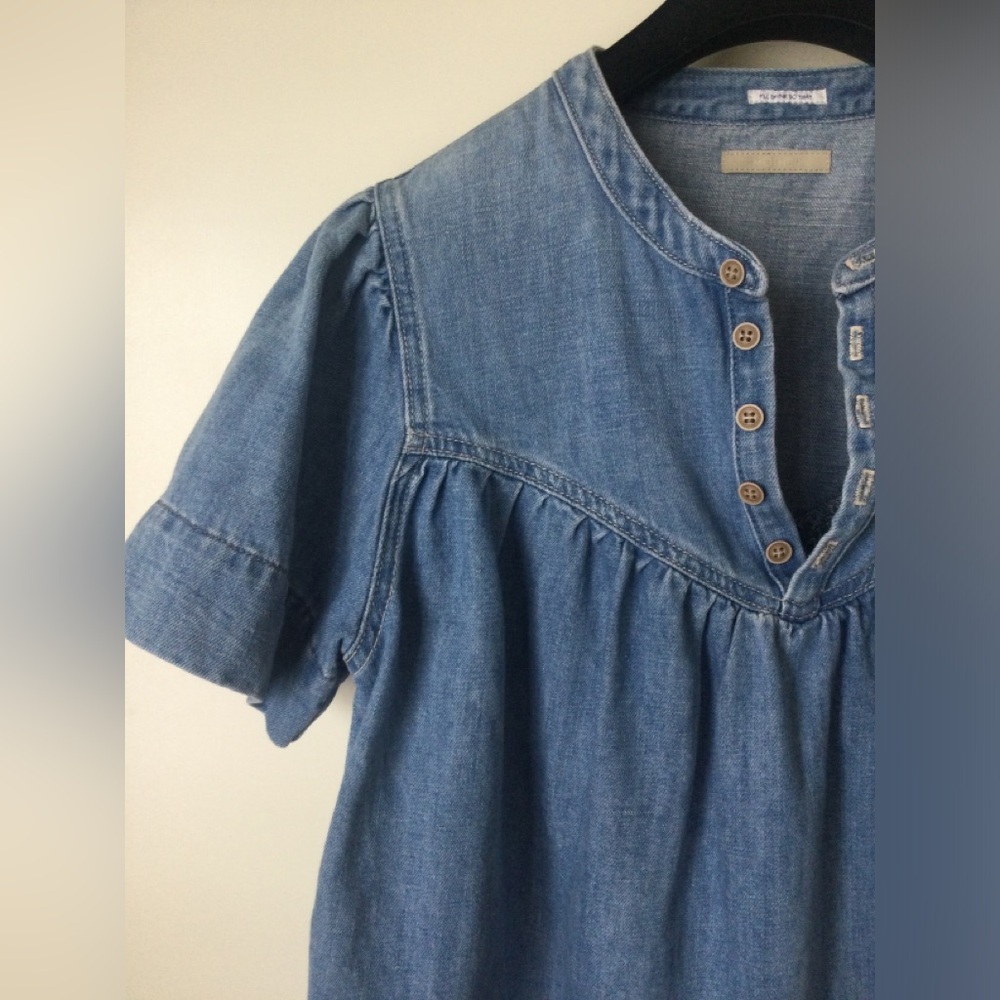 MOTHER Denim The Giggler Top Salt/Lime Blue Jean Button Babydoll S $255 - Picture 7 of 16